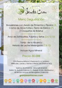 MENÚ DEGUSTACIÓN GRANJA SANTA CREU