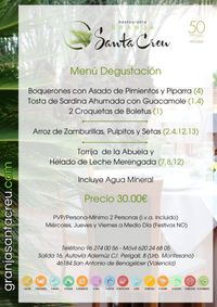 MENÚ DEGUSTACIÓN RESTAURANTE GRANJA SANTA CREU